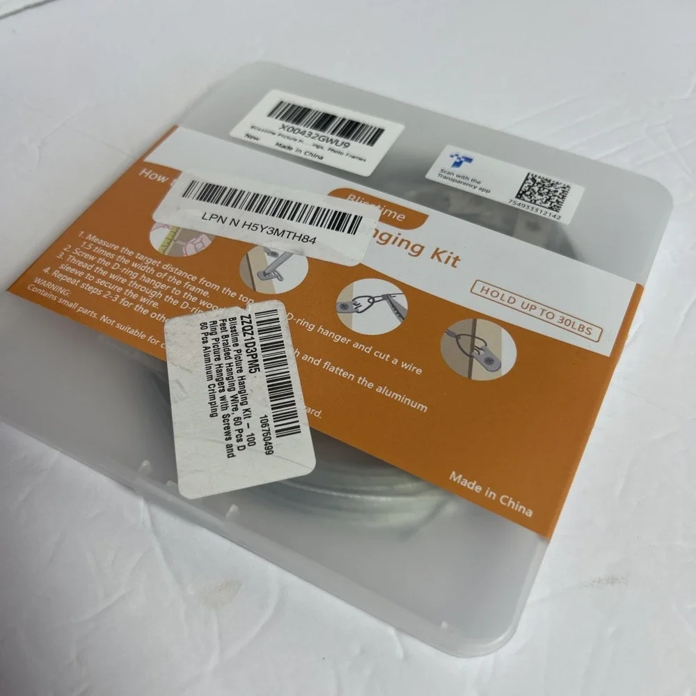 Blisstime Picture Hanging Kit - 100 Feet Braided Hanging Wire, 60 Pcs D Ring Pic